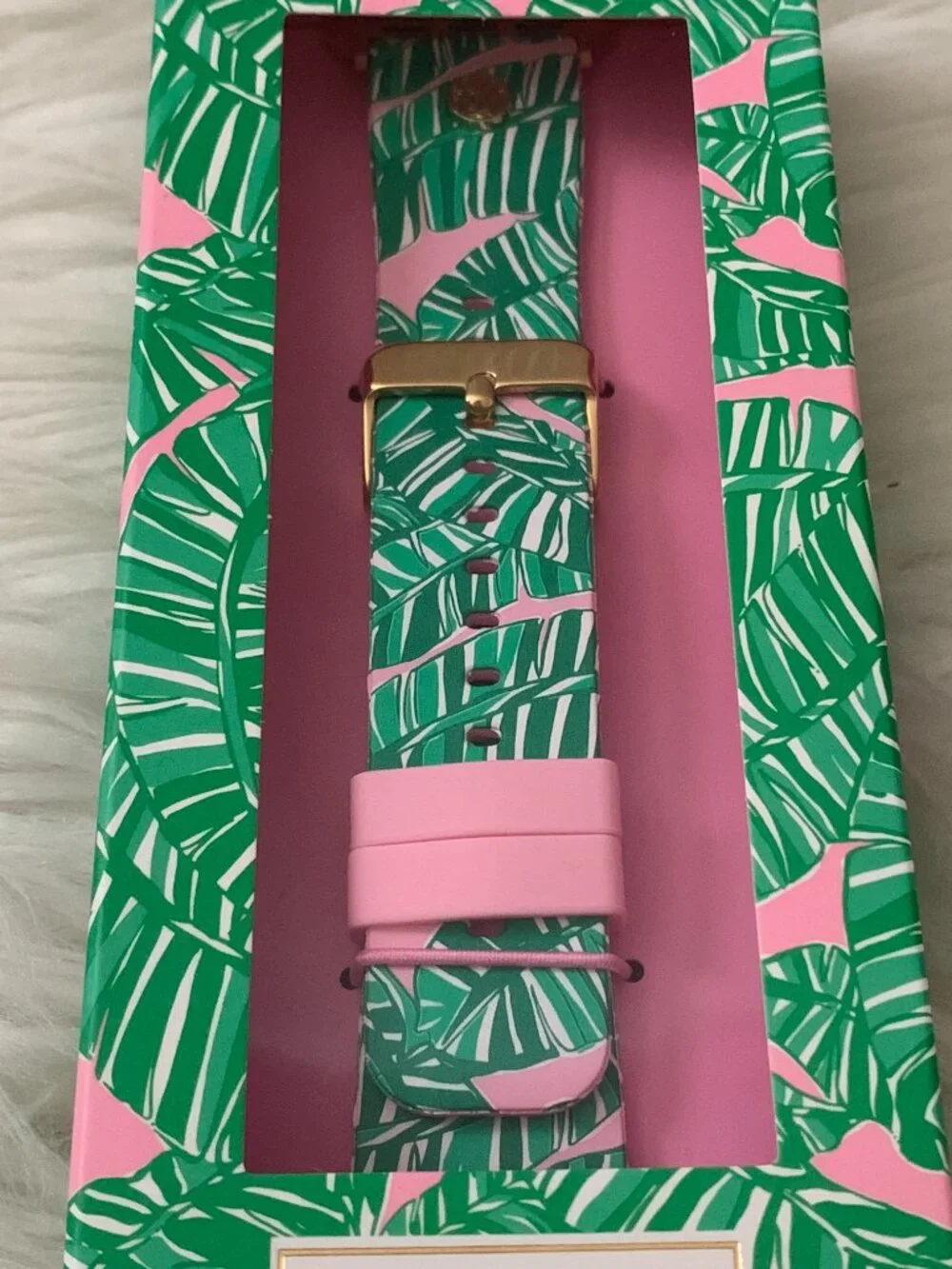 LILLY PULITZER Let's Go Bananas Silicone Apple Watch Band in Green/Pink